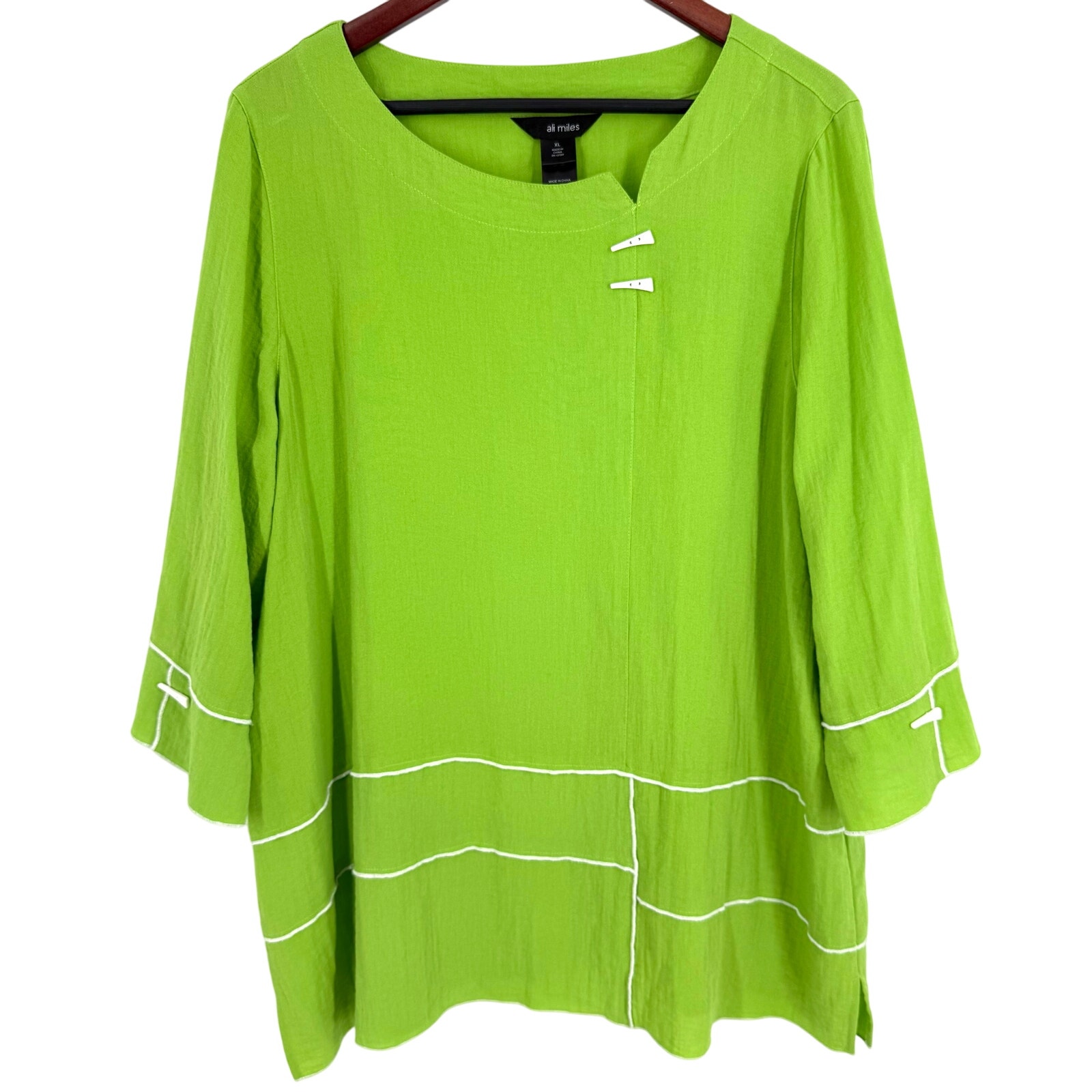 Ali Miles Sz Xl Neon Green Wearable Art To Wear Blouse Shirt Top Unique Artsy